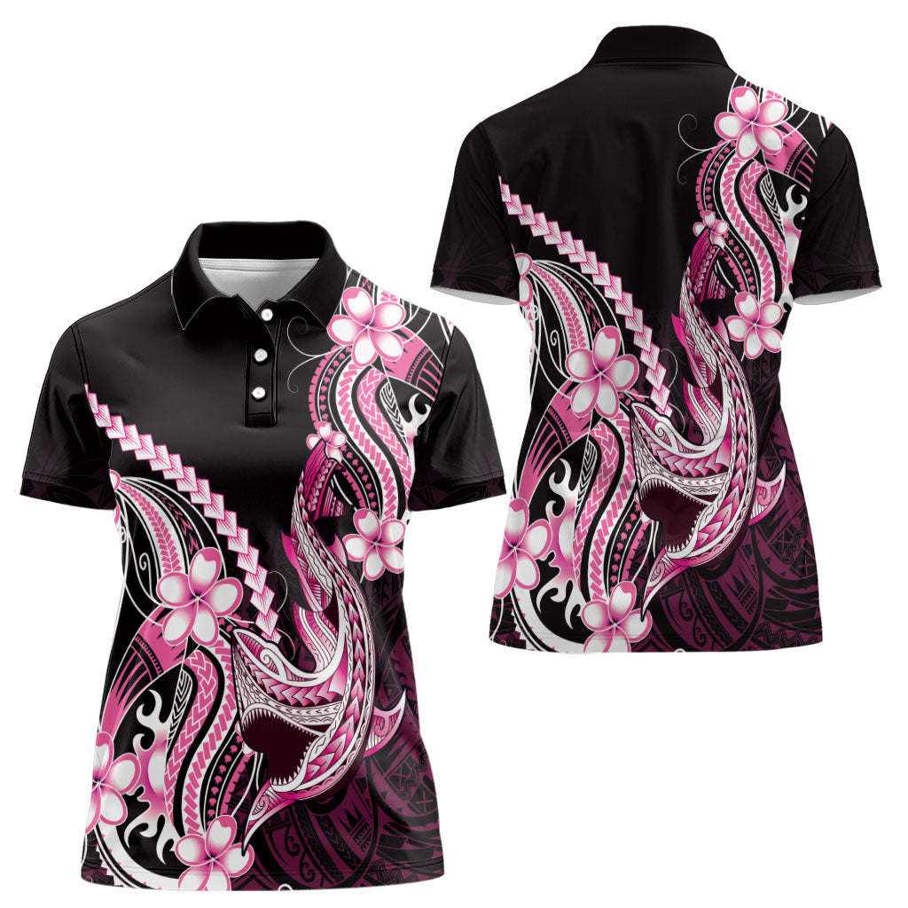 Pink Black Aloha Hawaii Women Polo Shirt Polynesian Shark Tattoo Plumeria LT14 - Polynesian Pride