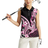 Pink Black Aloha Hawaii Women Sleeveless Polo Shirt Polynesian Shark Tattoo Plumeria LT14 - Polynesian Pride