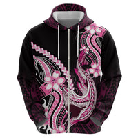 Pink Black Aloha Hawaii Zip Hoodie Polynesian Shark Tattoo Plumeria