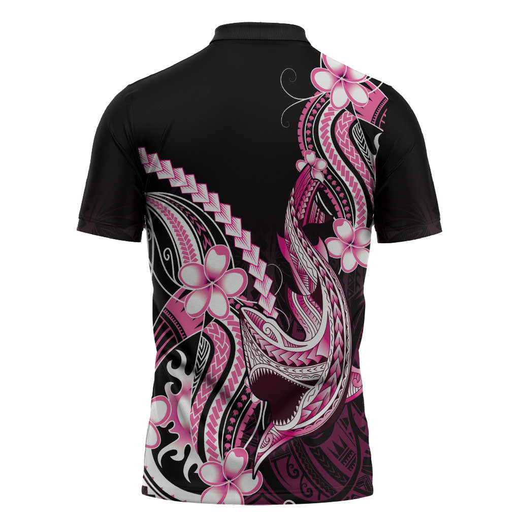 Pink Black Aloha Hawaii Zipper Polo Shirt Polynesian Shark Tattoo Plumeria LT14 - Polynesian Pride