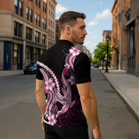 Pink Black Aloha Hawaii Zipper Polo Shirt Polynesian Shark Tattoo Plumeria LT14 - Polynesian Pride