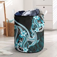 Blue Black Aloha Hawaii Laundry Basket Polynesian Shark Tattoo Plumeria