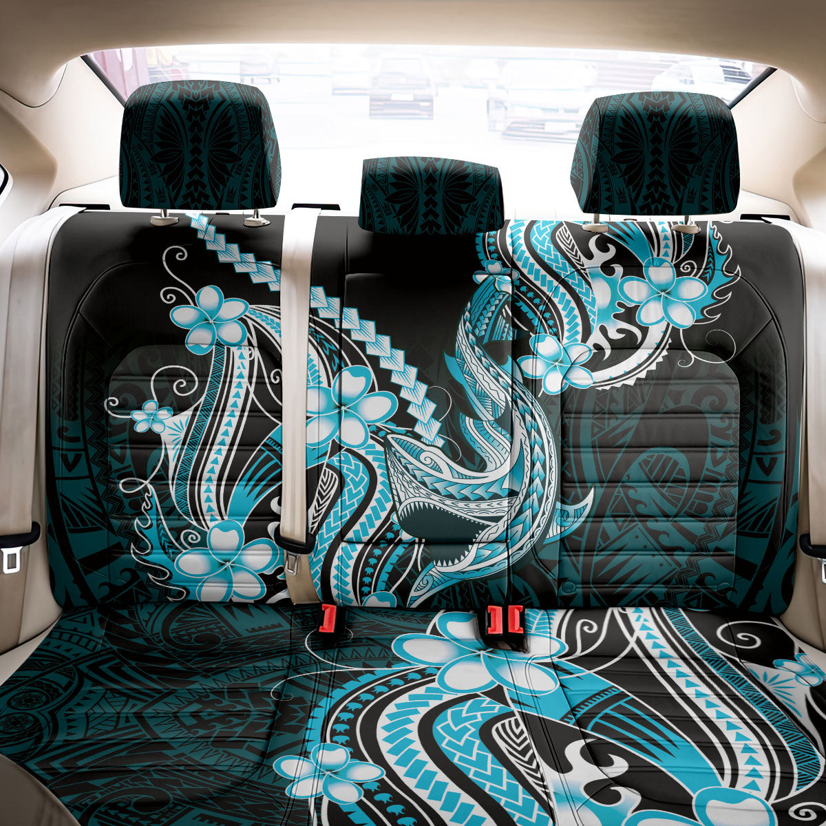 Blue Black Aloha Hawaii Back Car Seat Cover Polynesian Shark Tattoo Plumeria