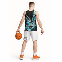 Blue Black Aloha Hawaii Basketball Jersey Polynesian Shark Tattoo Plumeria