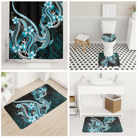 Blue Black Aloha Hawaii Bathroom Set Polynesian Shark Tattoo Plumeria