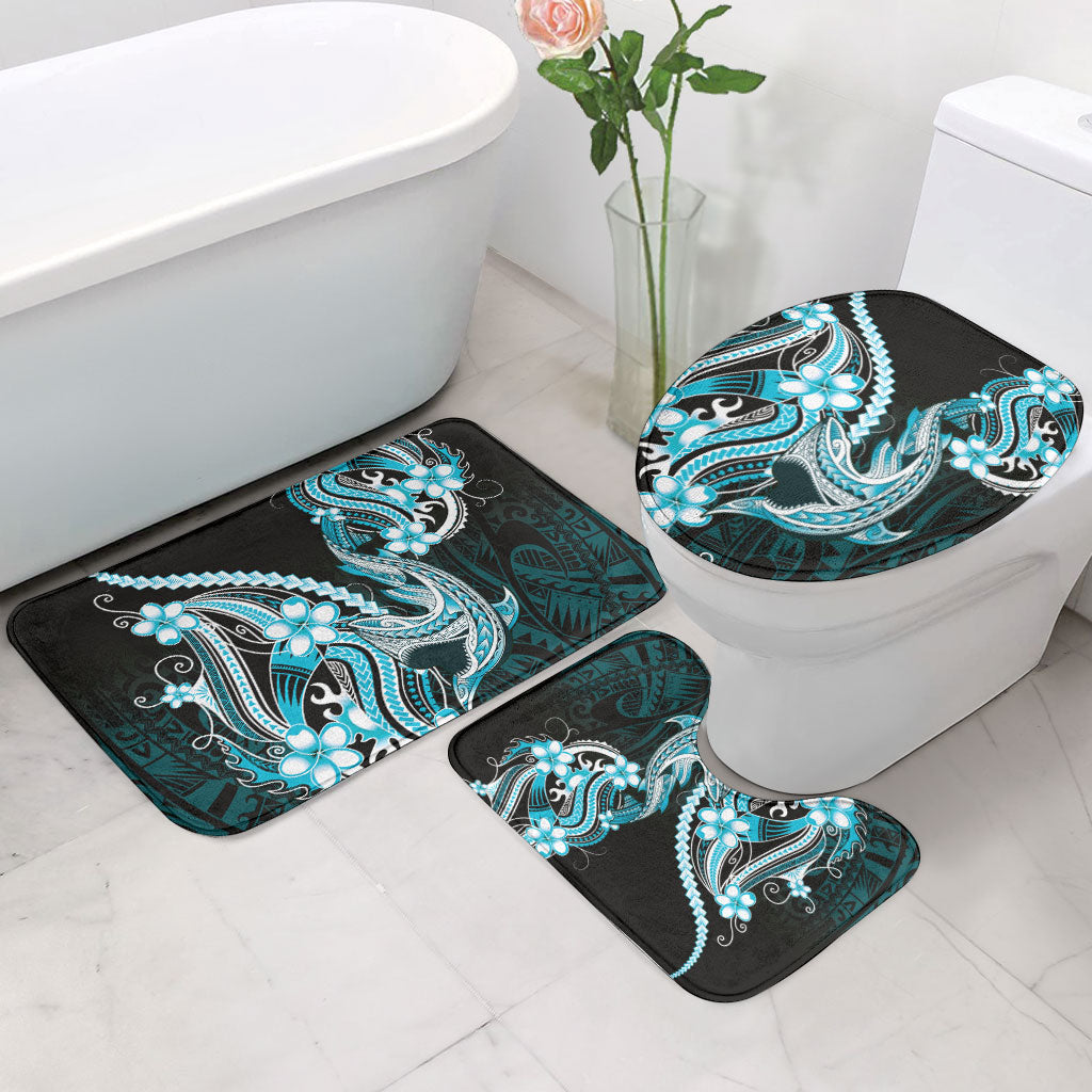 Blue Black Aloha Hawaii Bathroom Set Polynesian Shark Tattoo Plumeria