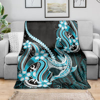 Blue Black Aloha Hawaii Blanket Polynesian Shark Tattoo Plumeria