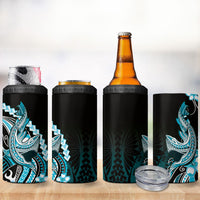 Blue Black Aloha Hawaii 4 in 1 Can Cooler Tumbler Polynesian Shark Tattoo Plumeria LT14 - Polynesian Pride