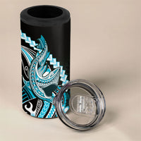 Blue Black Aloha Hawaii 4 in 1 Can Cooler Tumbler Polynesian Shark Tattoo Plumeria LT14 - Polynesian Pride