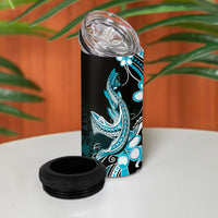 Blue Black Aloha Hawaii 4 in 1 Can Cooler Tumbler Polynesian Shark Tattoo Plumeria LT14 - Polynesian Pride