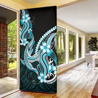 Blue Black Aloha Hawaii Door Cover Polynesian Shark Tattoo Plumeria