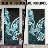 Blue Black Aloha Hawaii Door Cover Polynesian Shark Tattoo Plumeria