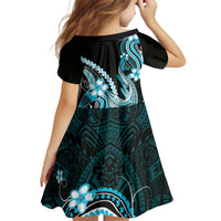Blue Black Aloha Hawaii Family Matching Off The Shoulder Long Sleeve Dress and Hawaiian Shirt Polynesian Shark Tattoo Plumeria LT14 - Polynesian Pride
