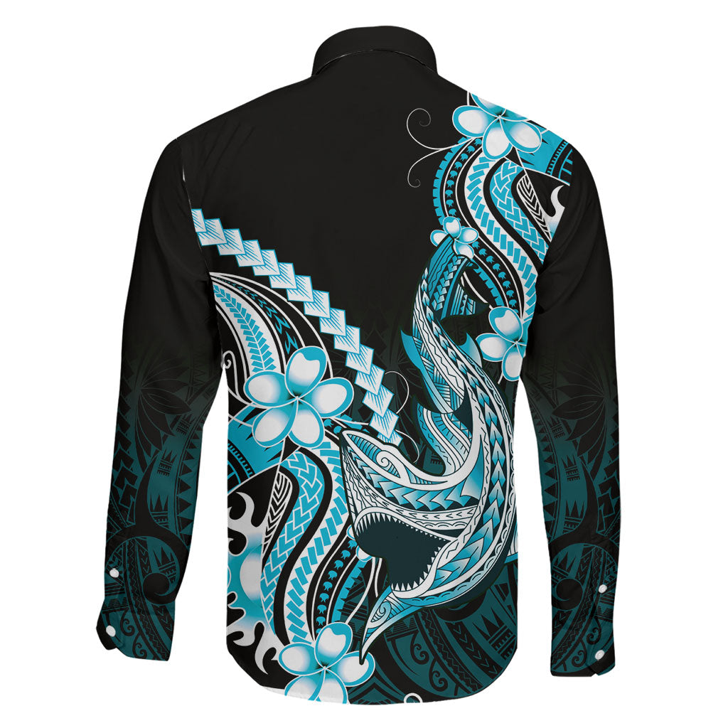 Blue Black Aloha Hawaii Family Matching Puletasi and Hawaiian Shirt Polynesian Shark Tattoo Plumeria LT14 - Polynesian Pride