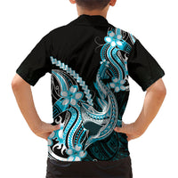 Blue Black Aloha Hawaii Family Matching Tank Maxi Dress and Hawaiian Shirt Polynesian Shark Tattoo Plumeria LT14 - Polynesian Pride