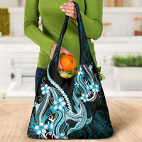 Blue Black Aloha Hawaii Grocery Bag Polynesian Shark Tattoo Plumeria