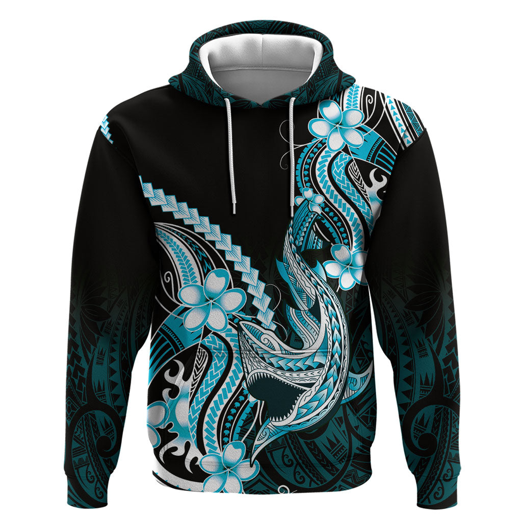 Blue Black Aloha Hawaii Hoodie Polynesian Shark Tattoo Plumeria LT14 Pullover Hoodie Blue - Polynesian Pride
