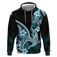Blue Black Aloha Hawaii Hoodie Polynesian Shark Tattoo Plumeria LT14 Pullover Hoodie Blue - Polynesian Pride