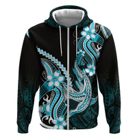 Blue Black Aloha Hawaii Hoodie Polynesian Shark Tattoo Plumeria LT14 Zip Hoodie Blue - Polynesian Pride