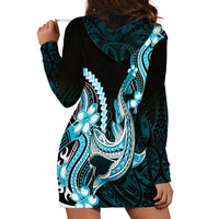 Blue Black Aloha Hawaii Hoodie Dress Polynesian Shark Tattoo Plumeria LT14 - Polynesian Pride