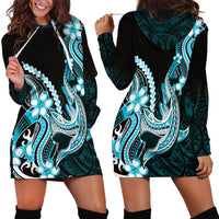 Blue Black Aloha Hawaii Hoodie Dress Polynesian Shark Tattoo Plumeria LT14 - Polynesian Pride