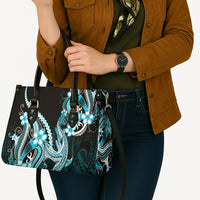 Blue Black Aloha Hawaii Leather Bag Polynesian Shark Tattoo Plumeria