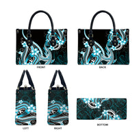 Blue Black Aloha Hawaii Leather Bag Polynesian Shark Tattoo Plumeria
