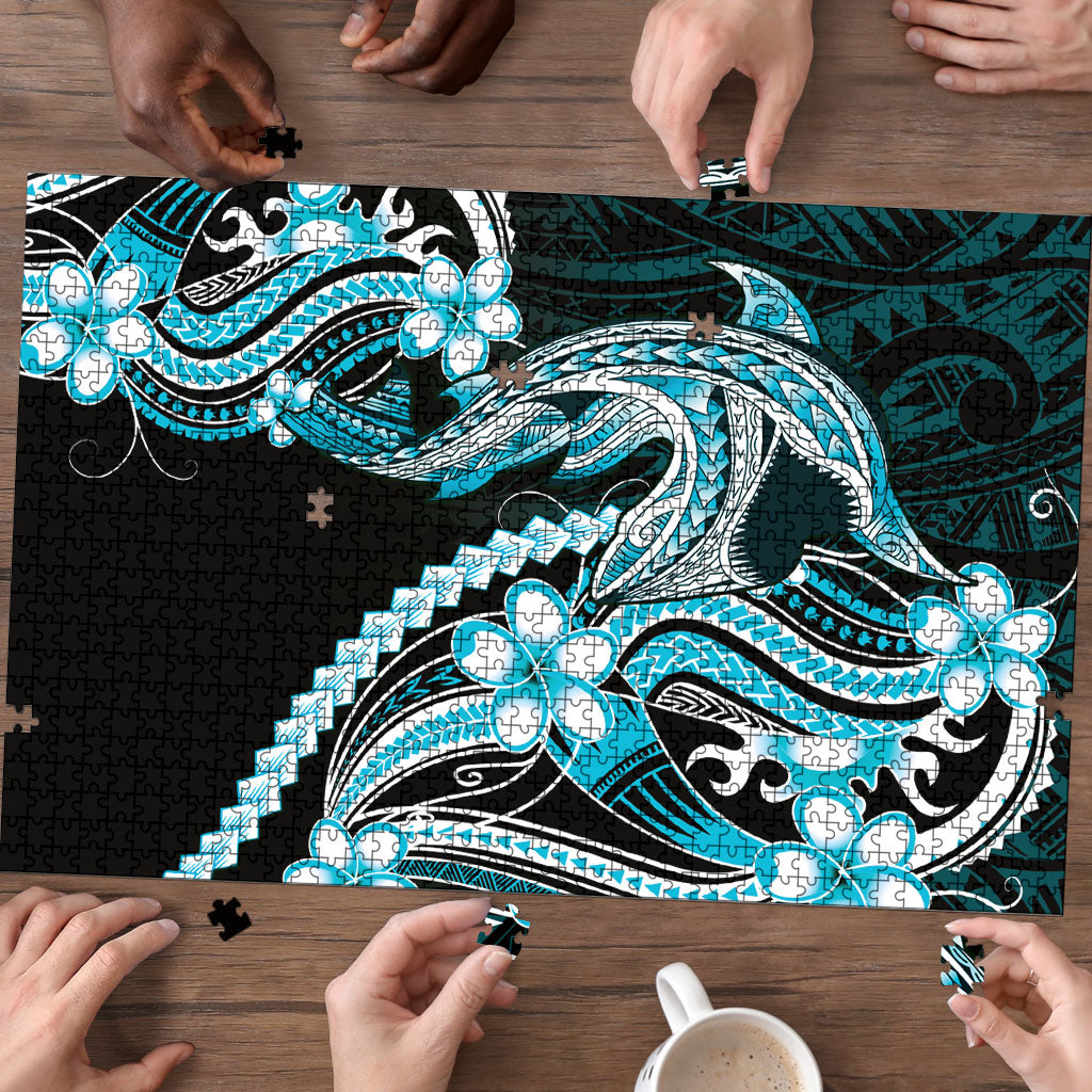 Blue Black Aloha Hawaii Puzzle Polynesian Shark Tattoo Plumeria