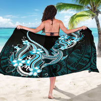 Blue Black Aloha Hawaii Sarong Polynesian Shark Tattoo Plumeria