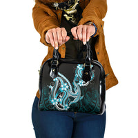 Blue Black Aloha Hawaii Shoulder Handbag Polynesian Shark Tattoo Plumeria