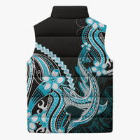 Blue Black Aloha Hawaii Sleeveless Puffer Jacket Polynesian Shark Tattoo Plumeria LT14 - Polynesian Pride