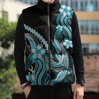 Blue Black Aloha Hawaii Sleeveless Puffer Jacket Polynesian Shark Tattoo Plumeria LT14 - Polynesian Pride