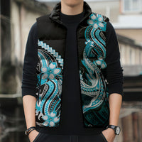 Blue Black Aloha Hawaii Sleeveless Puffer Jacket Polynesian Shark Tattoo Plumeria LT14 - Polynesian Pride