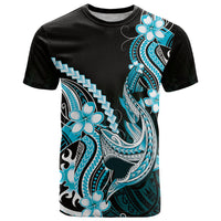 Blue Black Aloha Hawaii T Shirt Polynesian Shark Tattoo Plumeria