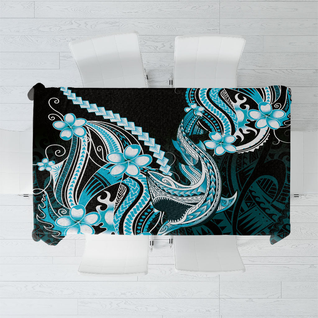 Blue Black Aloha Hawaii Tablecloth Polynesian Shark Tattoo Plumeria