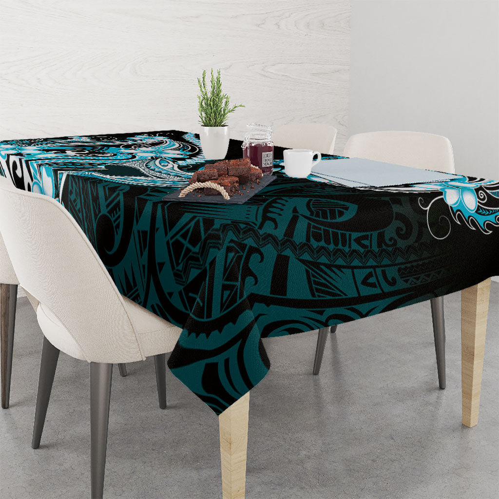 Blue Black Aloha Hawaii Tablecloth Polynesian Shark Tattoo Plumeria