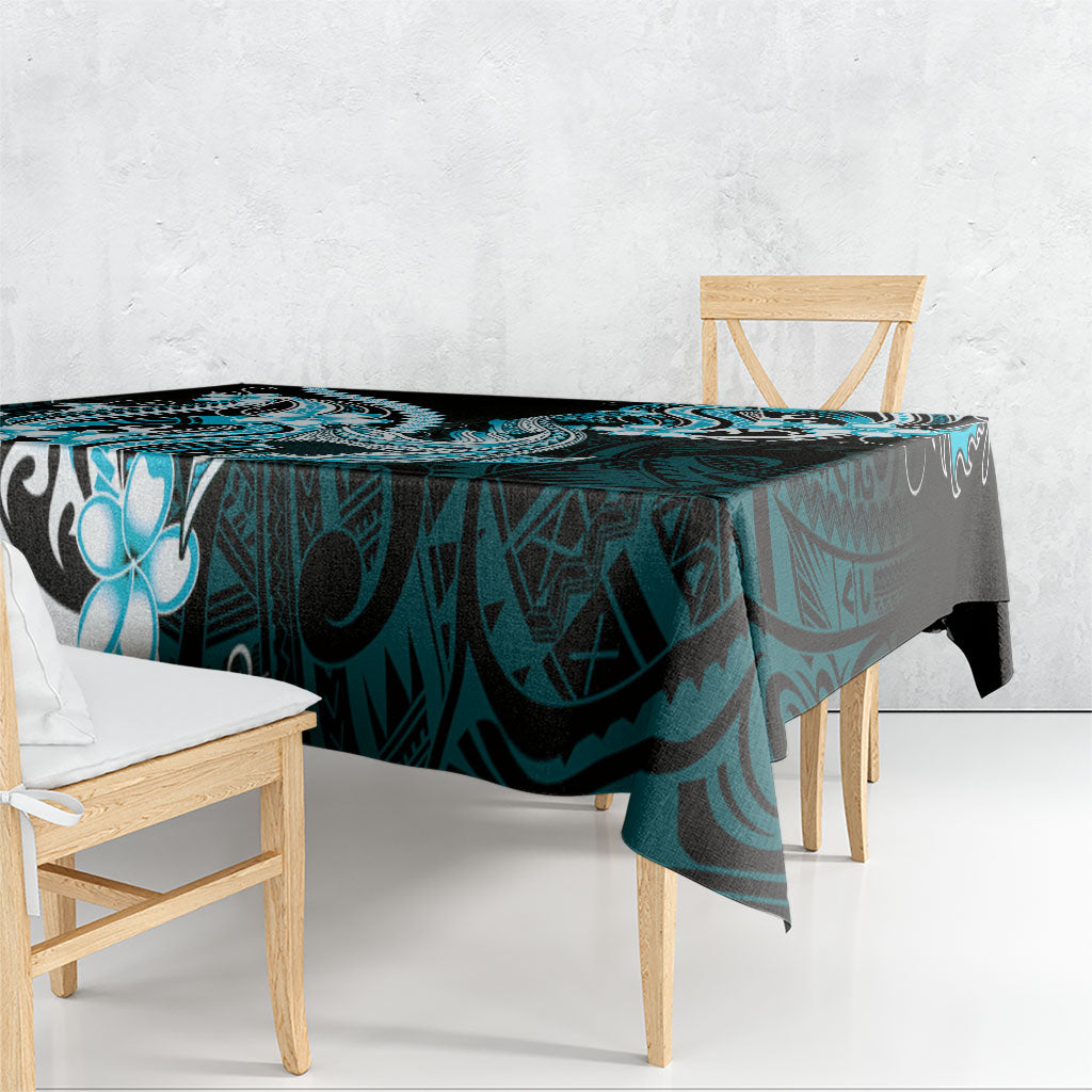 Blue Black Aloha Hawaii Tablecloth Polynesian Shark Tattoo Plumeria