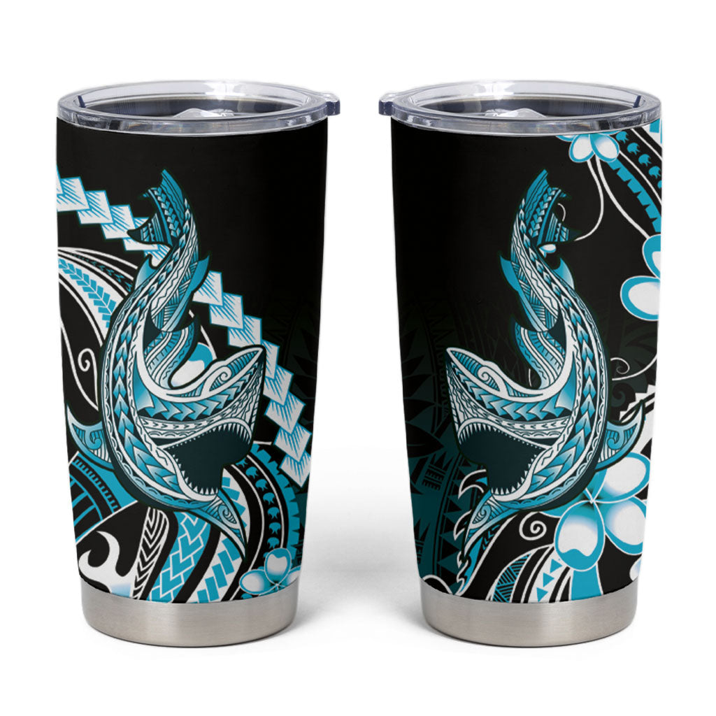Blue Black Aloha Hawaii Tumbler Cup Polynesian Shark Tattoo Plumeria LT14 Blue - Polynesian Pride