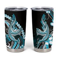 Blue Black Aloha Hawaii Tumbler Cup Polynesian Shark Tattoo Plumeria LT14 Blue - Polynesian Pride