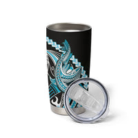 Blue Black Aloha Hawaii Tumbler Cup Polynesian Shark Tattoo Plumeria LT14 - Polynesian Pride