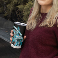 Blue Black Aloha Hawaii Tumbler Cup Polynesian Shark Tattoo Plumeria LT14 - Polynesian Pride