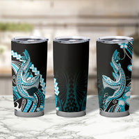 Blue Black Aloha Hawaii Tumbler Cup Polynesian Shark Tattoo Plumeria LT14 - Polynesian Pride
