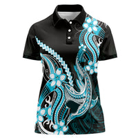 Blue Black Aloha Hawaii Women Polo Shirt Polynesian Shark Tattoo Plumeria LT14 Female Blue - Polynesian Pride