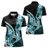 Blue Black Aloha Hawaii Women Polo Shirt Polynesian Shark Tattoo Plumeria LT14 - Polynesian Pride