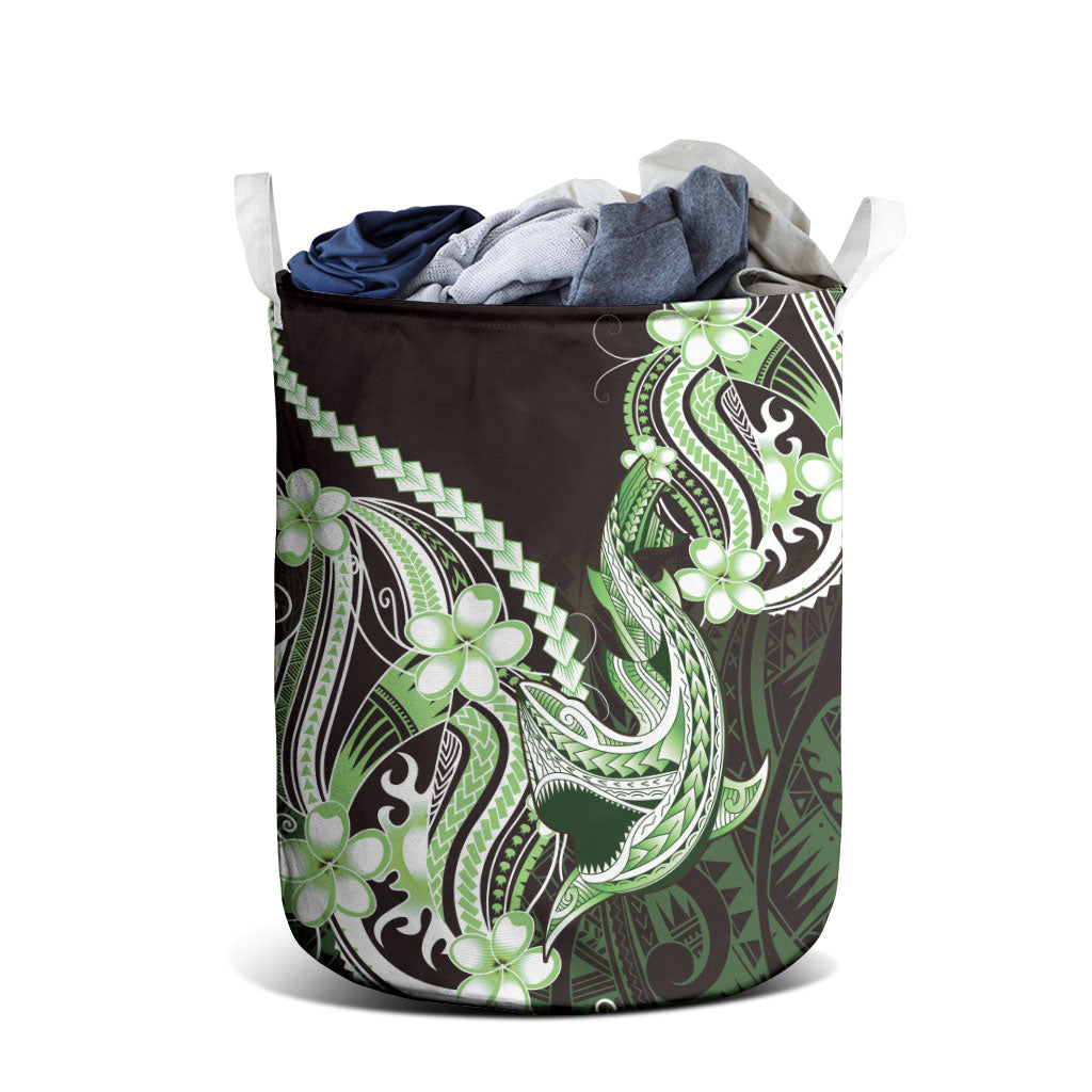 Green Black Aloha Hawaii Laundry Basket Polynesian Shark Tattoo Plumeria
