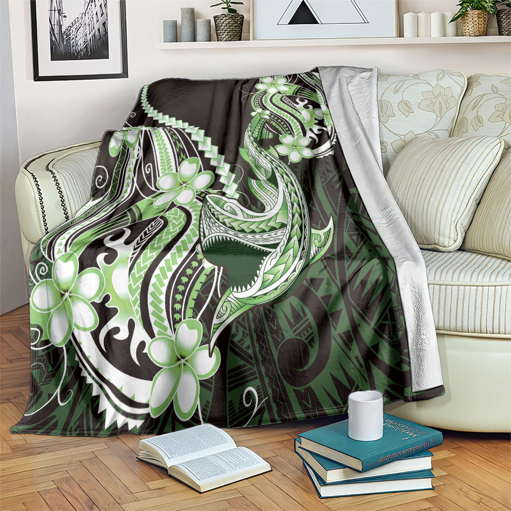 Green Black Aloha Hawaii Blanket Polynesian Shark Tattoo Plumeria