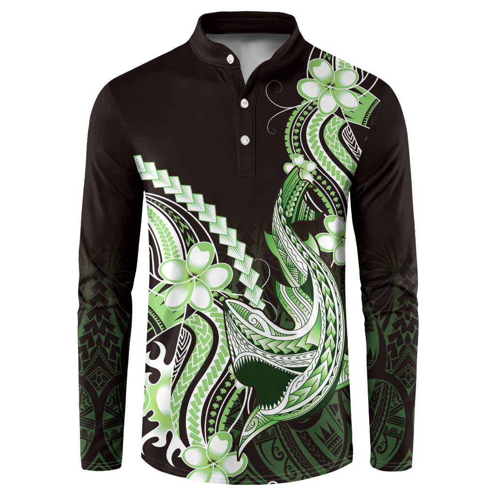 Green Black Aloha Hawaii Button Sweatshirt Polynesian Shark Tattoo Plumeria LT14 Green - Polynesian Pride