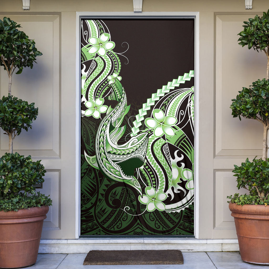 Green Black Aloha Hawaii Door Cover Polynesian Shark Tattoo Plumeria