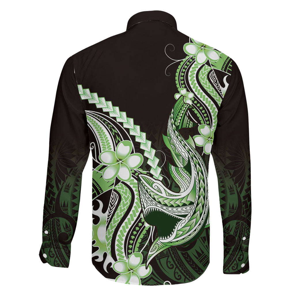 Green Black Aloha Hawaii Family Matching Mermaid Dress and Hawaiian Shirt Polynesian Shark Tattoo Plumeria LT14 - Polynesian Pride