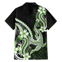 Green Black Aloha Hawaii Family Matching Off The Shoulder Long Sleeve Dress and Hawaiian Shirt Polynesian Shark Tattoo Plumeria LT14 - Polynesian Pride